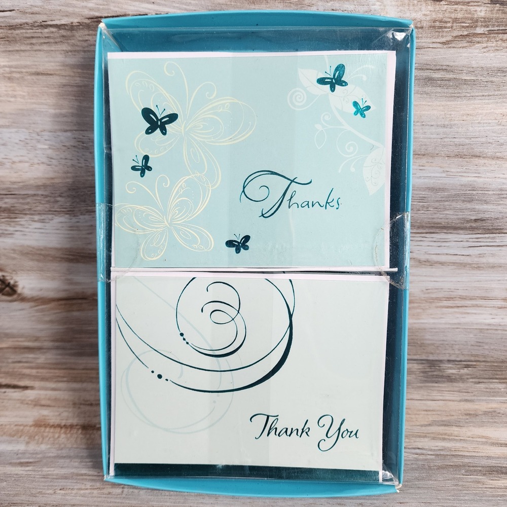 American Greetings 50 Count Assorted Thank You Notes Teal Butterfly Swirl Set